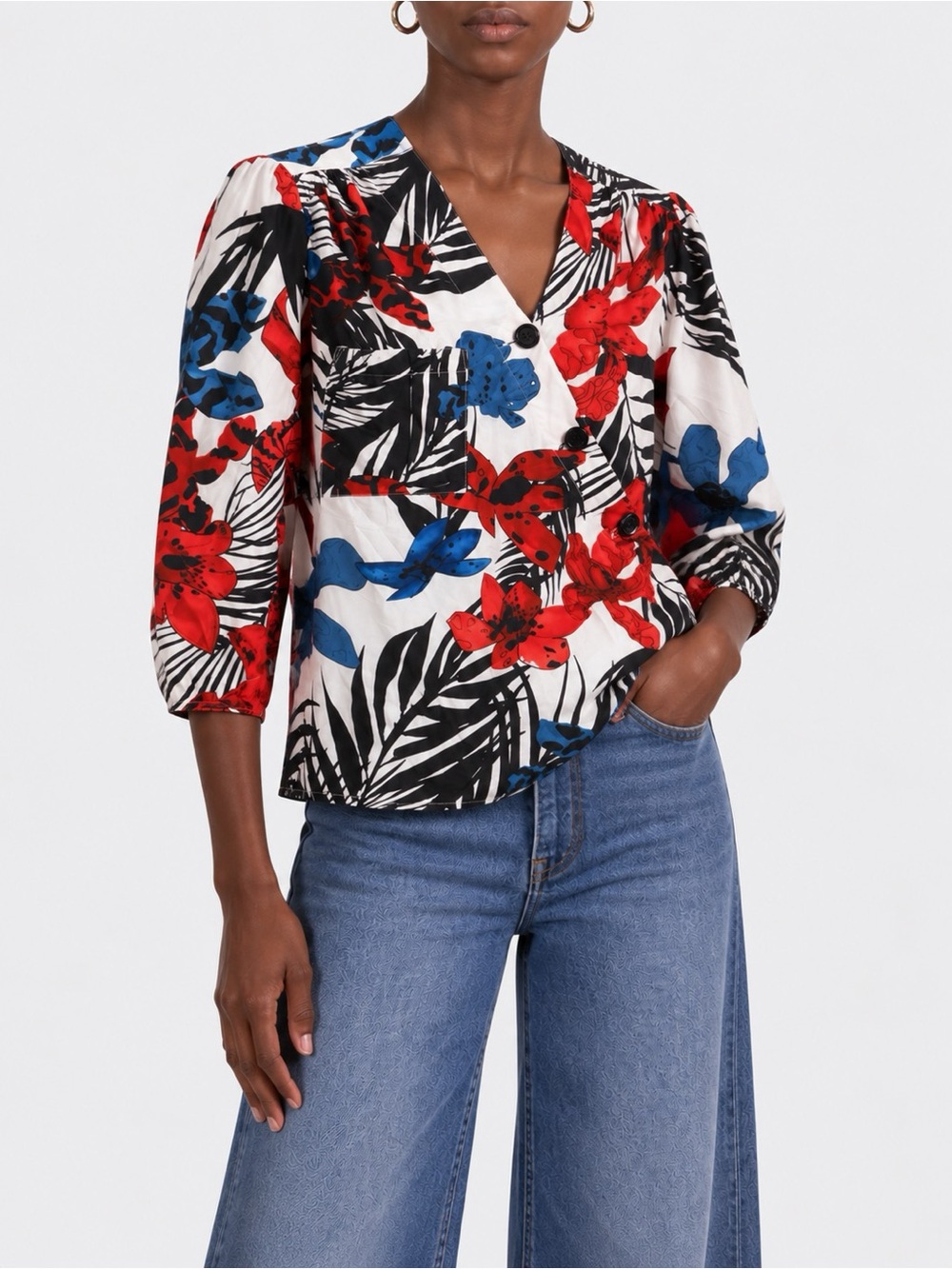 See by Chloé 100% Silk Tropical Floral Print Blouse Women Size US 10